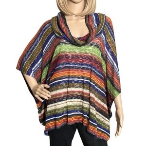 John Paul Richard Multicolored Striped Cowl Neck Poncho Knit Sweater - Size XL
